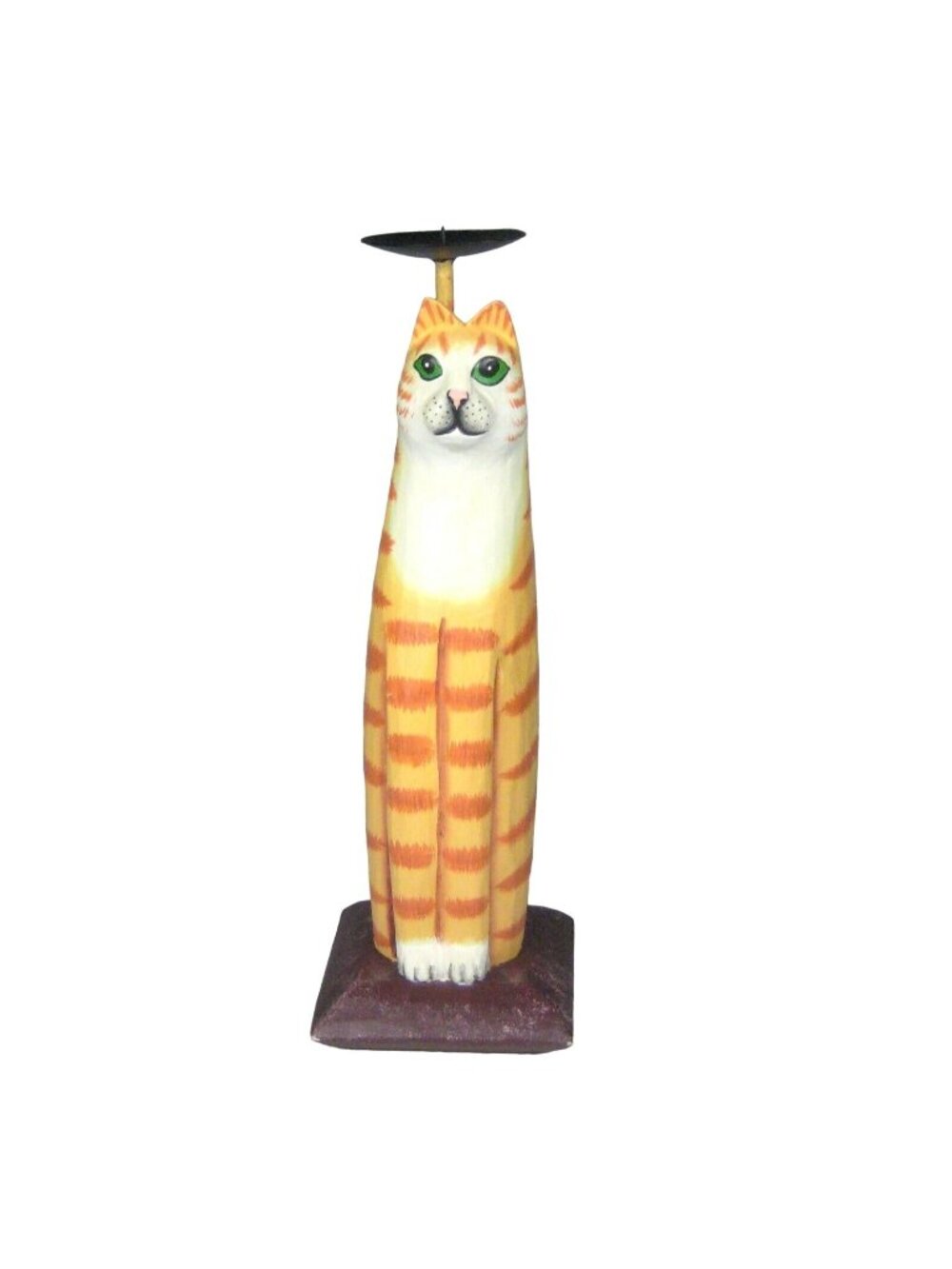 Tabby Cat Candle Holder Wooden Paint Candle 12 In Figurine Kitty Feline Orange